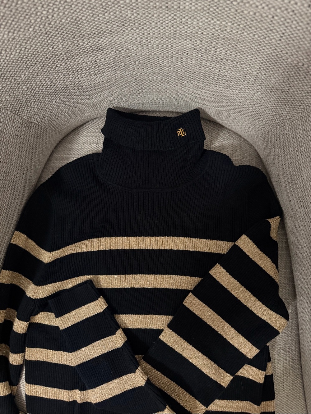 Ralph Lauren Black & Beige Striped Turtleneck Sweater